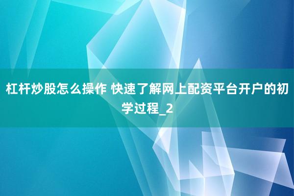 杠杆炒股怎么操作 快速了解网上配资平台开户的初学过程_2