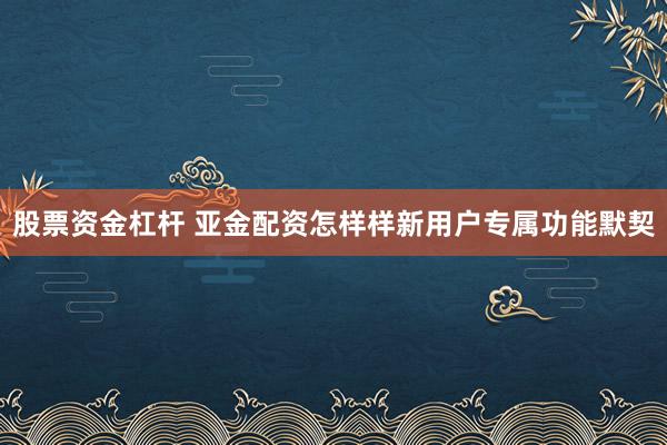 股票资金杠杆 亚金配资怎样样新用户专属功能默契