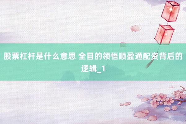股票杠杆是什么意思 全目的领悟顺盈通配资背后的逻辑_1