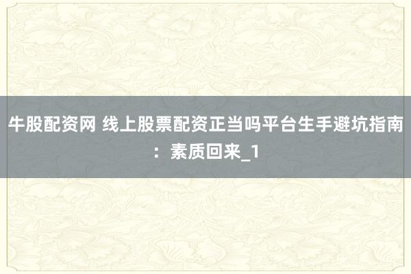 牛股配资网 线上股票配资正当吗平台生手避坑指南：素质回来_1