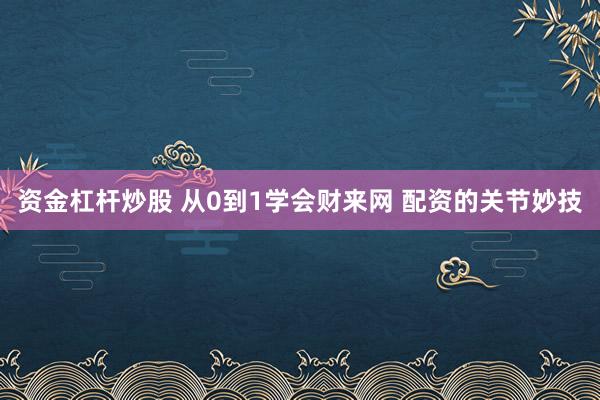 资金杠杆炒股 从0到1学会财来网 配资的关节妙技