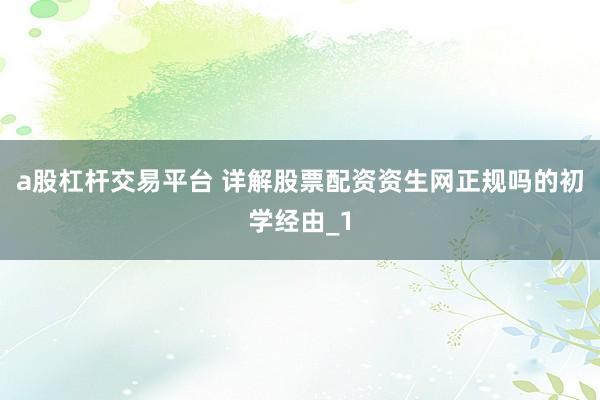a股杠杆交易平台 详解股票配资资生网正规吗的初学经由_1