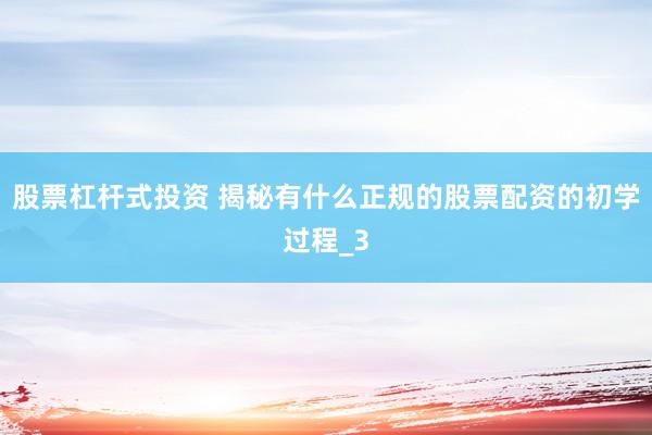 股票杠杆式投资 揭秘有什么正规的股票配资的初学过程_3