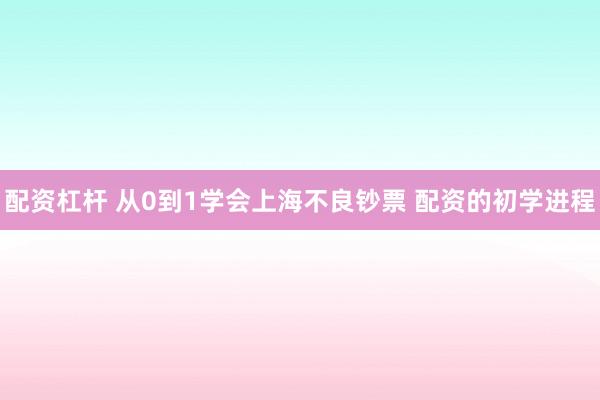 配资杠杆 从0到1学会上海不良钞票 配资的初学进程