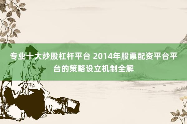 专业十大炒股杠杆平台 2014年股票配资平台平台的策略设立机制全解