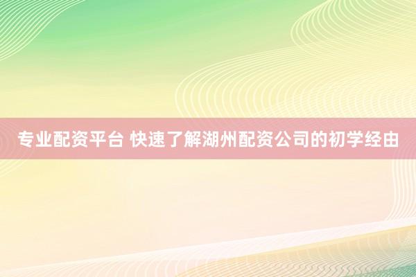 专业配资平台 快速了解湖州配资公司的初学经由