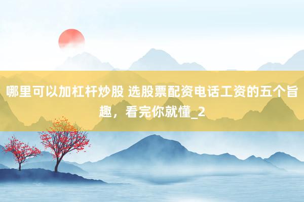 哪里可以加杠杆炒股 选股票配资电话工资的五个旨趣，看完你就懂_2