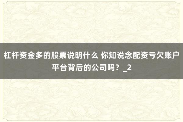 杠杆资金多的股票说明什么 你知说念配资亏欠账户平台背后的公司吗？_2