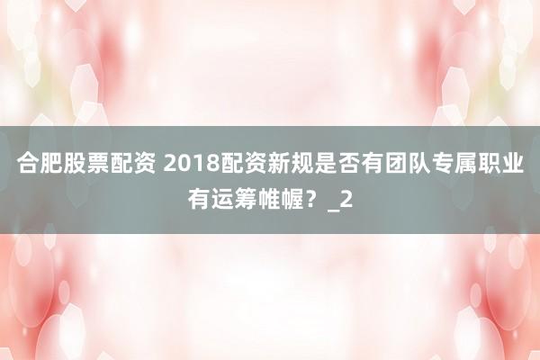 合肥股票配资 2018配资新规是否有团队专属职业有运筹帷幄？_2