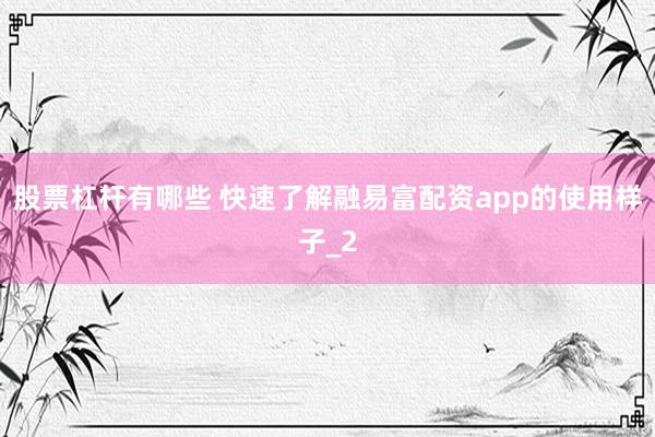 股票杠杆有哪些 快速了解融易富配资app的使用样子_2