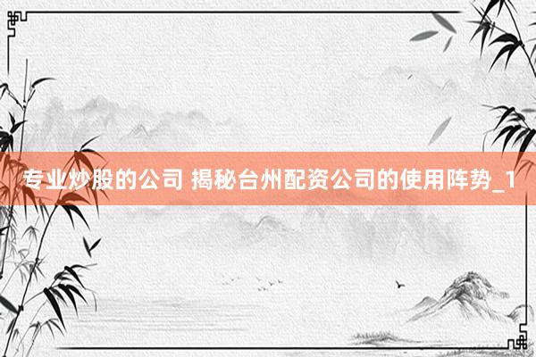 专业炒股的公司 揭秘台州配资公司的使用阵势_1