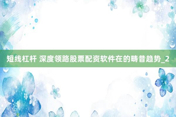 短线杠杆 深度领路股票配资软件在的畴昔趋势_2