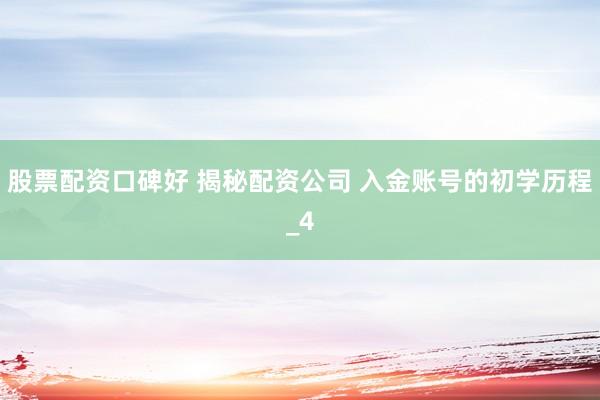 股票配资口碑好 揭秘配资公司 入金账号的初学历程_4