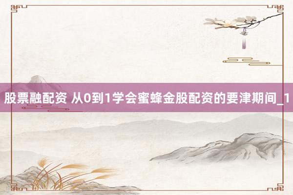 股票融配资 从0到1学会蜜蜂金股配资的要津期间_1