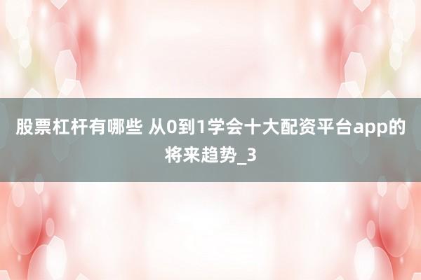 股票杠杆有哪些 从0到1学会十大配资平台app的将来趋势_3