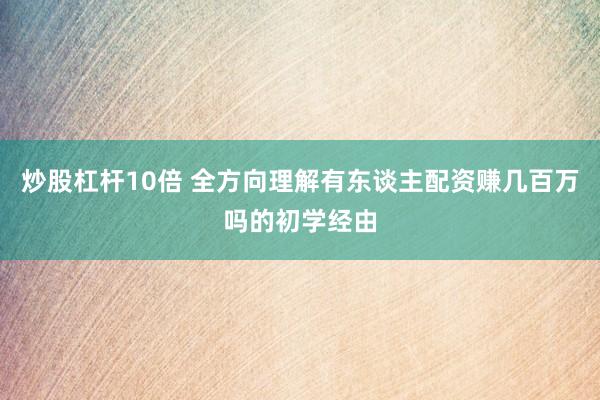 炒股杠杆10倍 全方向理解有东谈主配资赚几百万吗的初学经由