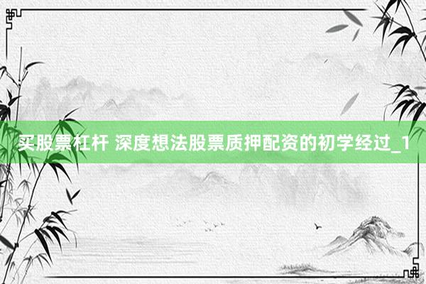 买股票杠杆 深度想法股票质押配资的初学经过_1