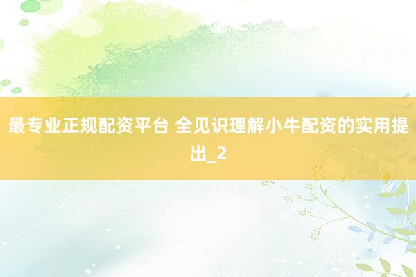 最专业正规配资平台 全见识理解小牛配资的实用提出_2