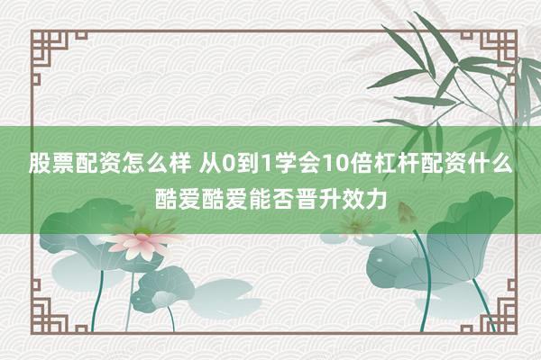 股票配资怎么样 从0到1学会10倍杠杆配资什么酷爱酷爱能否晋升效力