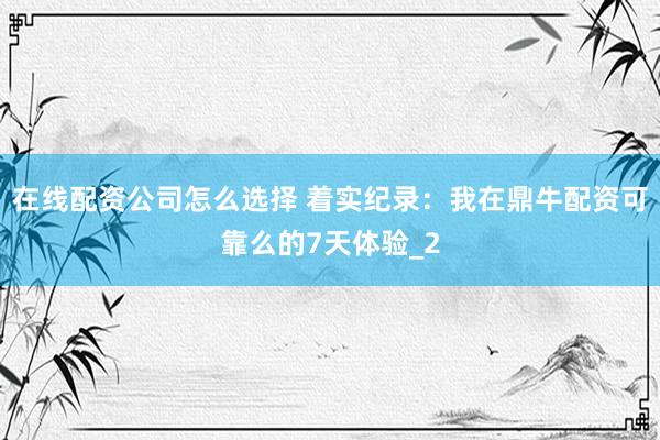 在线配资公司怎么选择 着实纪录：我在鼎牛配资可靠么的7天体验_2