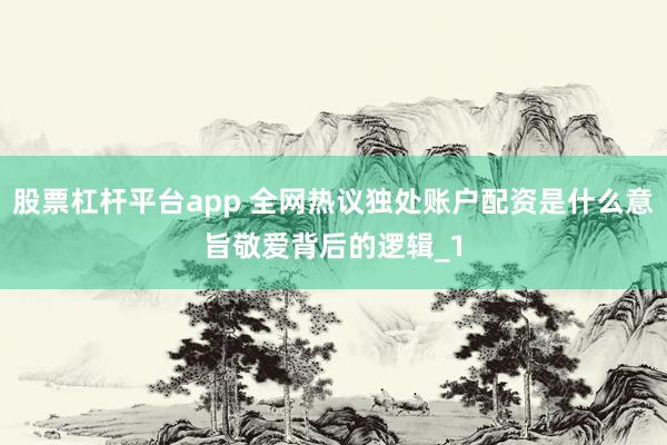 股票杠杆平台app 全网热议独处账户配资是什么意旨敬爱背后的逻辑_1