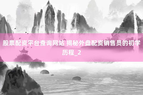 股票配资平台查询网站 揭秘外盘配资销售员的初学历程_2