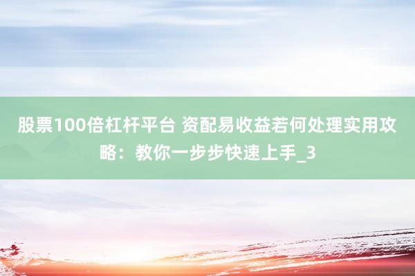股票100倍杠杆平台 资配易收益若何处理实用攻略：教你一步步快速上手_3