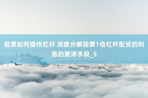 股票如何操作杠杆 深度分解股票1倍杠杆配资的利息的要津手段_5